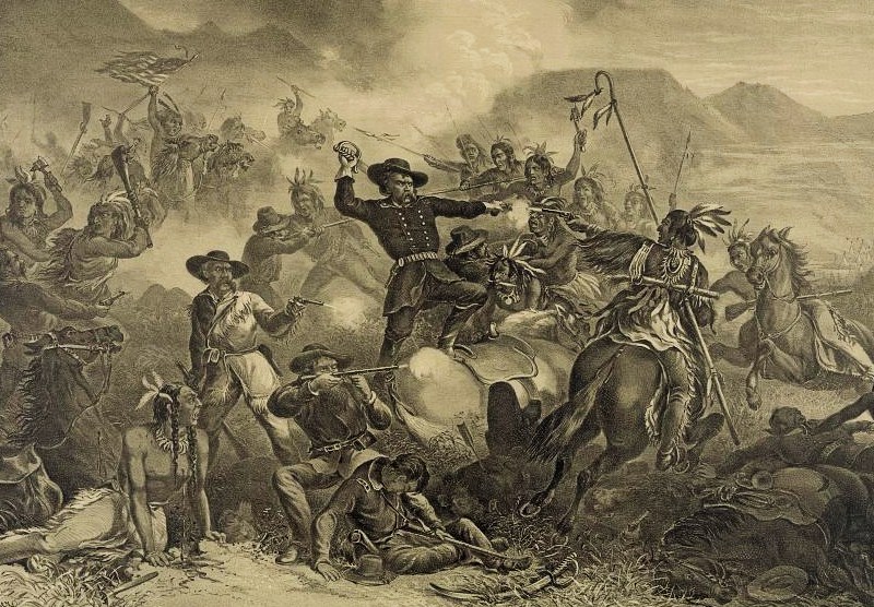 A detail of a circa-1878 lithograph called "General Custer's Death Struggle" depicts the last moments of Lt. Col. George Armstrong Custer at the Battle of Little Bighorn.