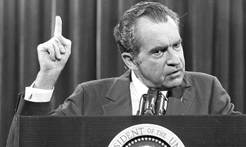 President Richard Nixon tells the Associated Press Managing Editors "I am not a crook" on Nov. 17, 1973.
