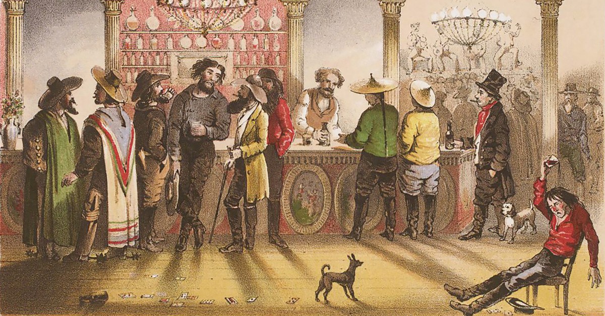 Old West saloon illustration, Bancroft Library, UC Berkeley