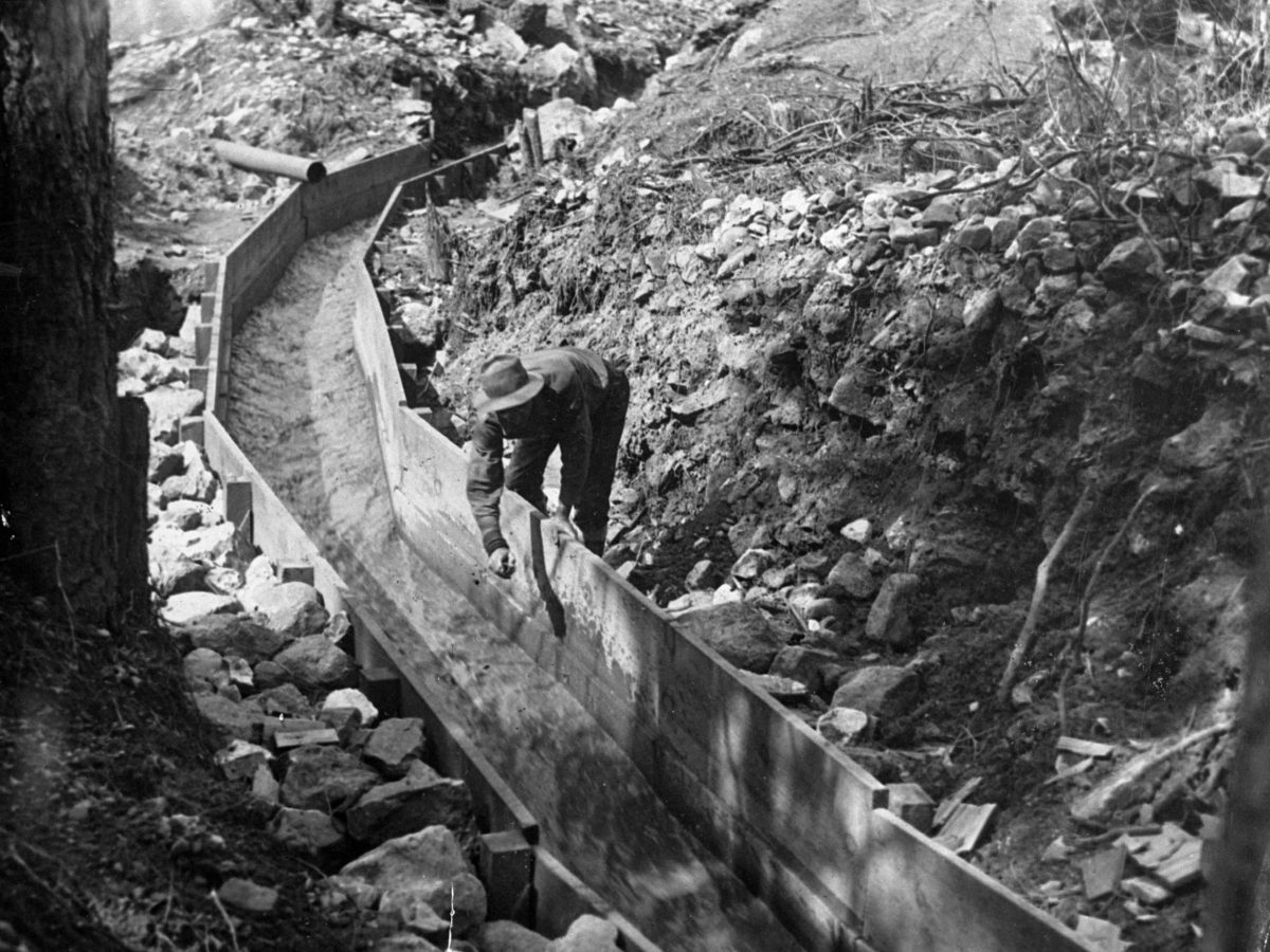 California Miner Sluicing for Gold