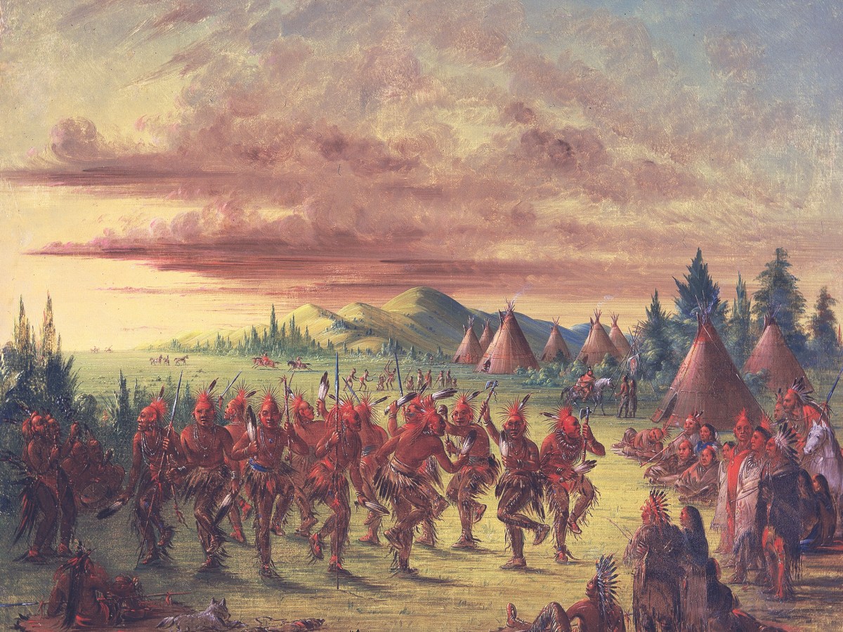 Choctaw warriors perform the Eagle Dance,