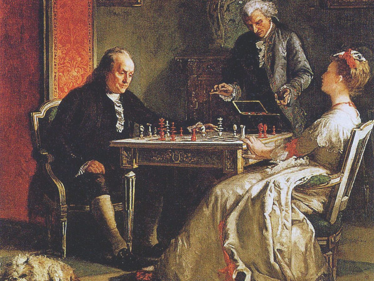 Benjamin Franklin playing chess.