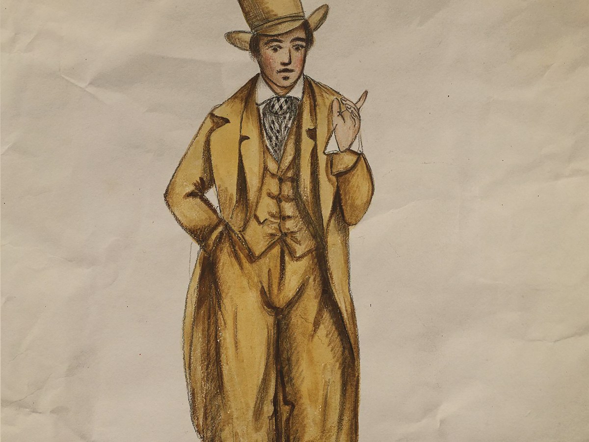 Drawing of actor Joseph Jefferson in costume as Asa Trenchard.