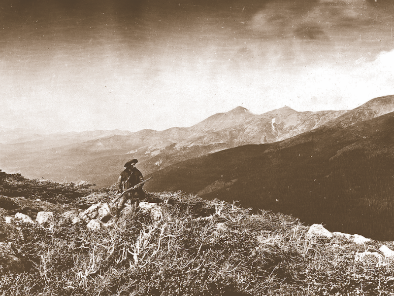 Harry Yount, America's first park ranger, poses at Colorado's Berthoud Pass