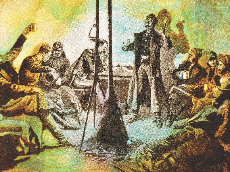 In Frederic Remington’s illustration 7th U.S. Cavalry troopers celebrate Christmas in a Sibley Tent. (Pony Tracks.)