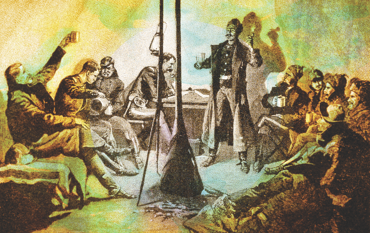 In Frederic Remington’s illustration 7th U.S. Cavalry troopers celebrate Christmas in a Sibley Tent. (Pony Tracks.)