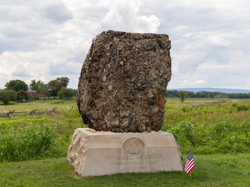 20th Massachusetts’ “Puddingstone” boulder memorial