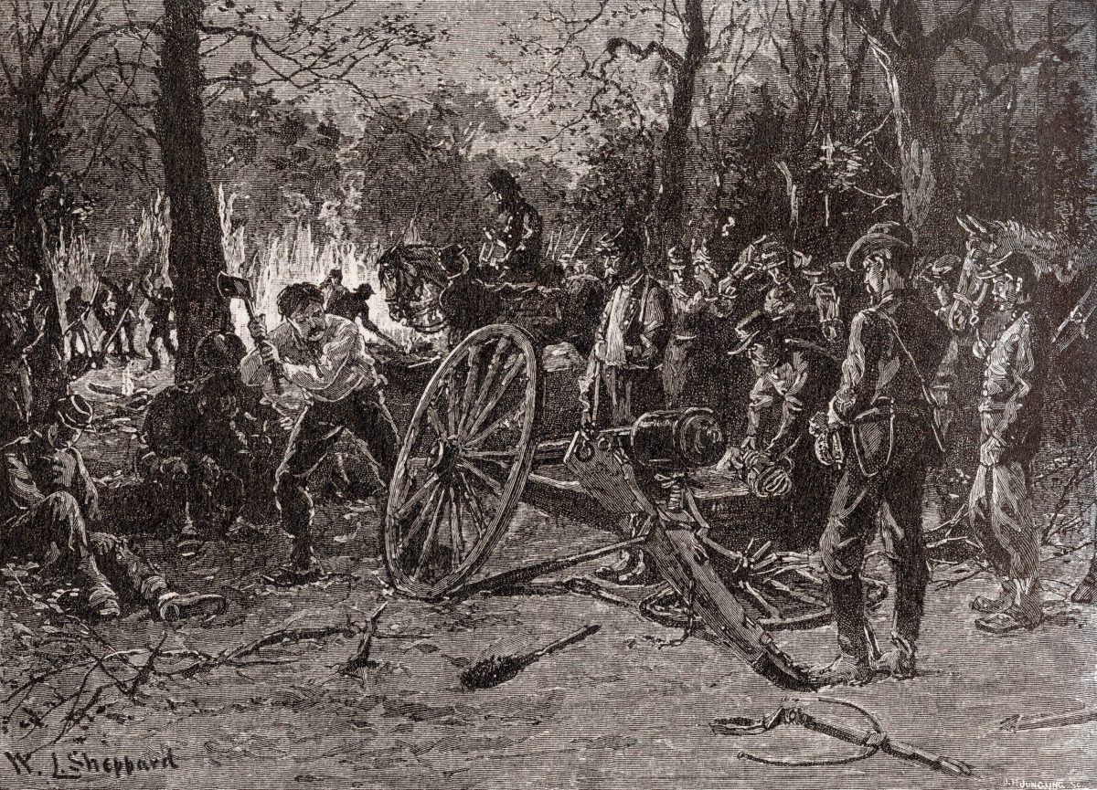 Confederates destroying railroad