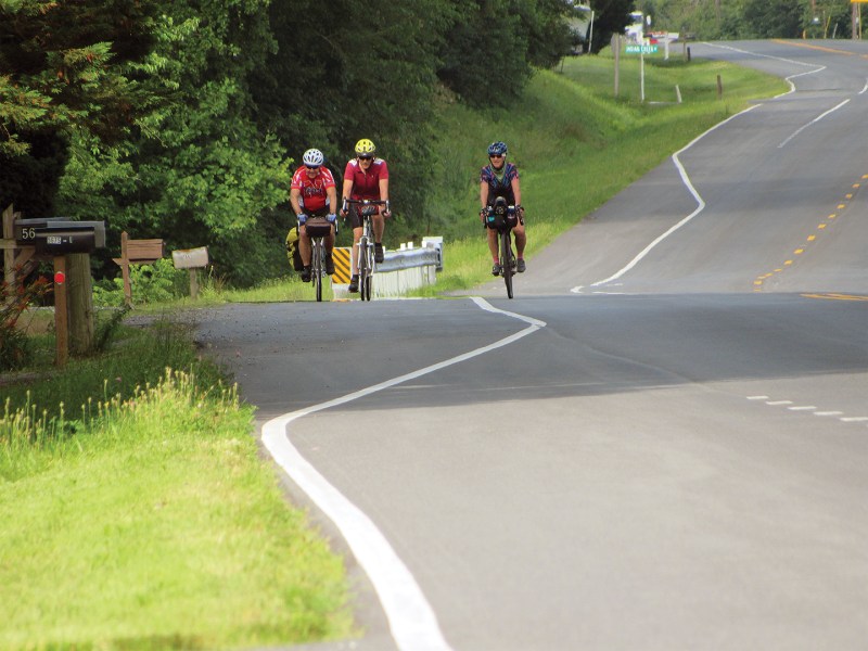 Photo of, from left: Author David Goodrich and friends Rick Sullivan and Lynn Salvo, heading north as they bike the Underground Railroad.