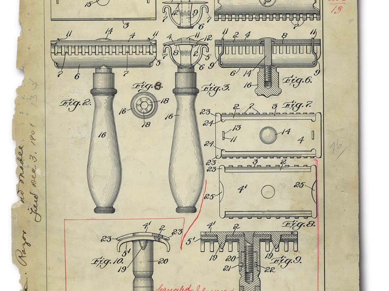 Photo of a patent drawing for a Gillette razor.