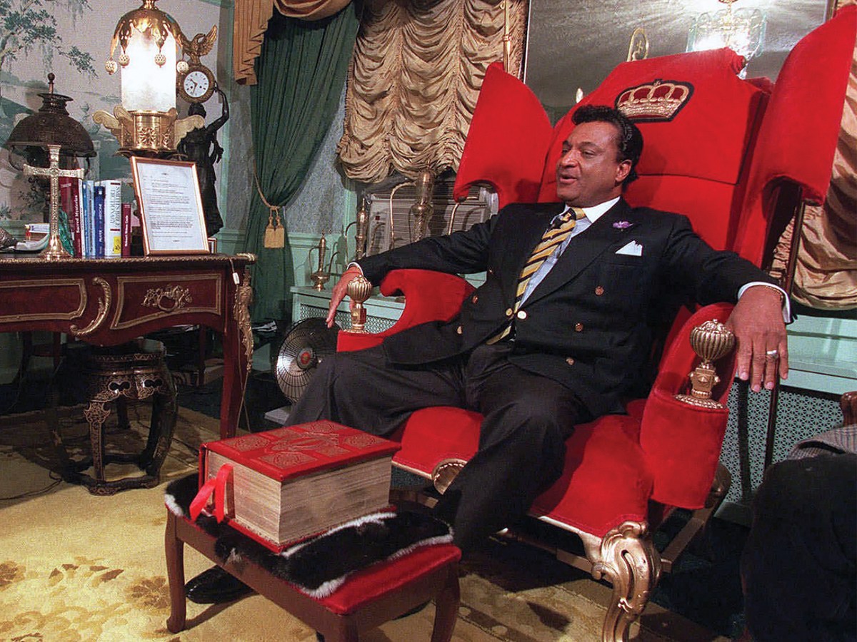 Photo of Rev. Ike during a pre-prayer service interview in Rev. Ike's office in New York. Reverend Ike, who preached the gospel of material prosperity to millions nationwide, has died. He was 74.