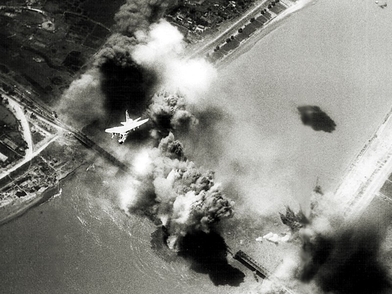 Photo of Operation Linebacker was the title of a U. S. Seventh Air Force and U. S. Navy Task Force 77 aerial interdiction campaign conducted against the Democratic Republic of Vietnam (North Vietnam) from 9 May to 23 October 1972, during the Vietnam War. Its purpose was to halt or slow the transportation of supplies and materials for the Nguyen Hue Offensive (known in the West as the Easter Offensive), an invasion of the Republic of Vietnam (South Vietnam), by forces of the People's Army of Vietnam (PAVN), that had been launched on 30 March. Linebacker was the first continuous bombing effort conducted against North Vietnam since the bombing halt instituted by President Lyndon B. Johnson in November 1968.