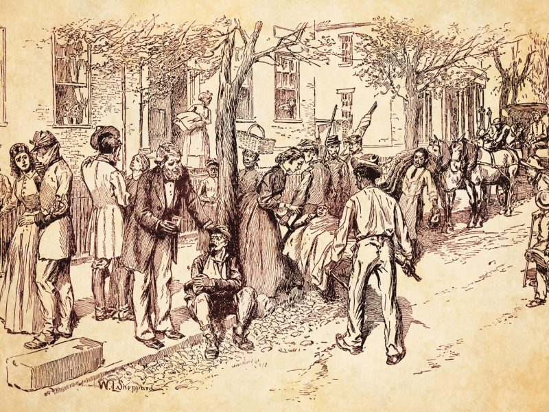 Citizens helping soldiers on street in Richmond, Va.