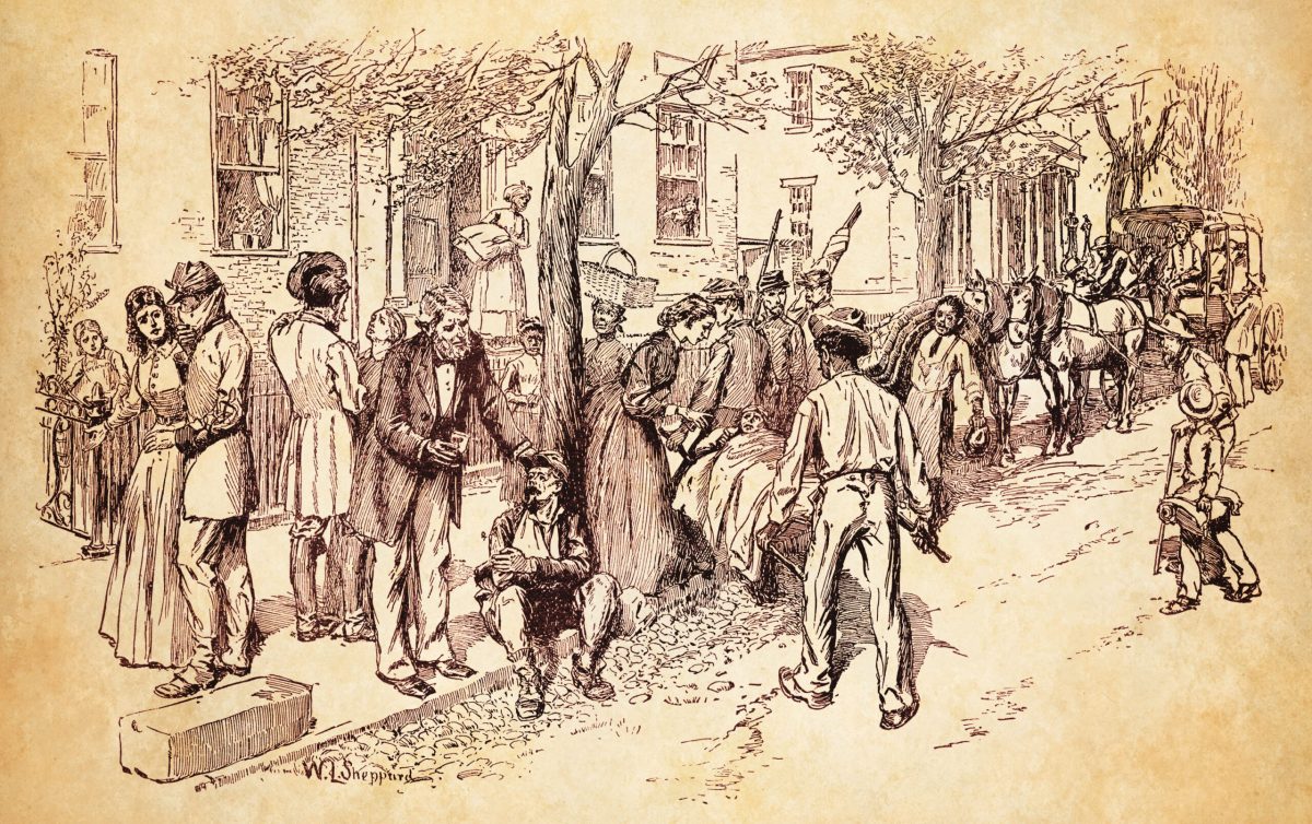 Citizens helping soldiers on street in Richmond, Va.