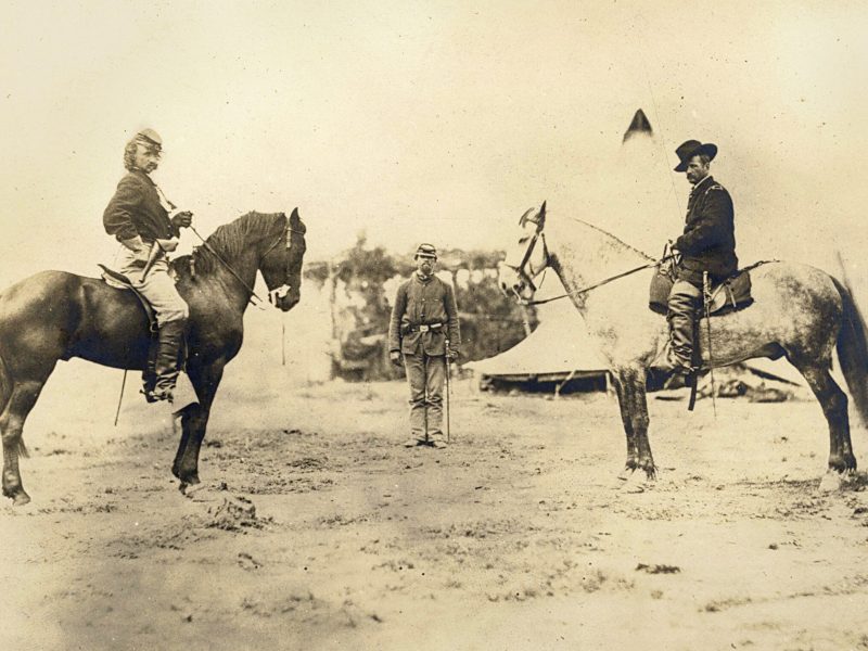 George Custer and Alfred Pleasonton on horseback