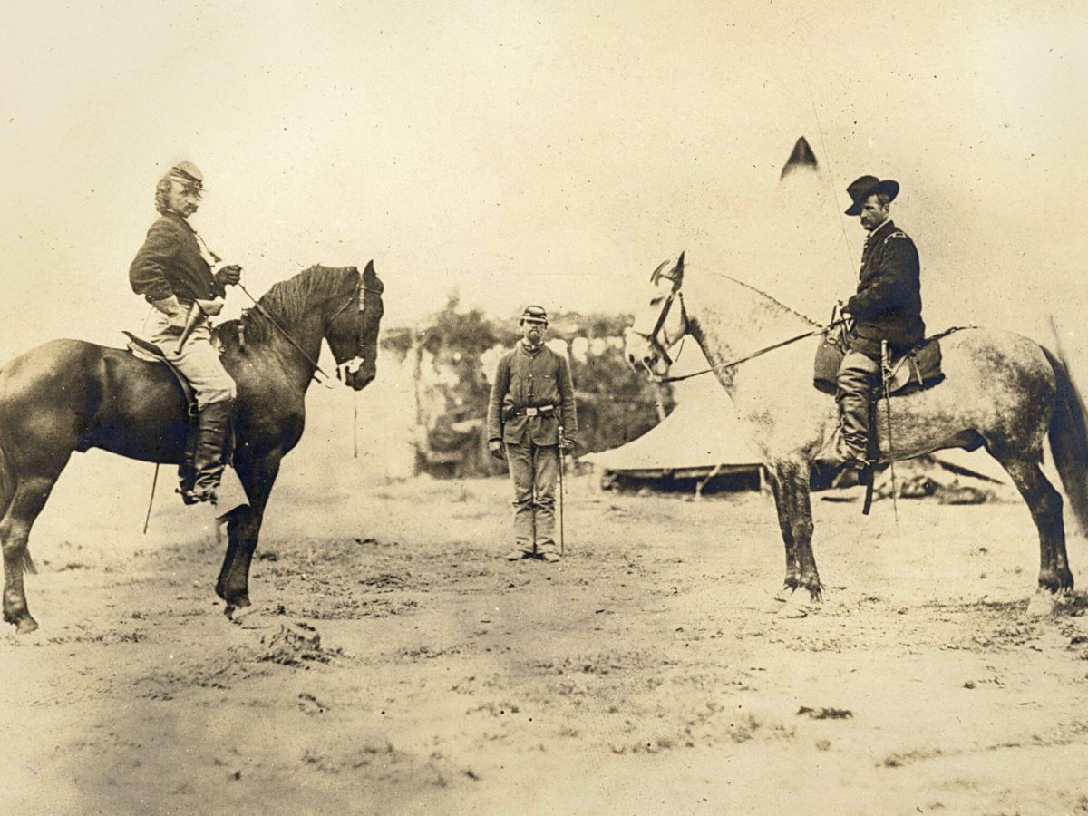 George Custer and Alfred Pleasonton on horseback