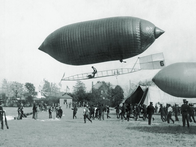 Photo of Lincoln Beachey piloting his Beachey Airship, mid to late 1900s.