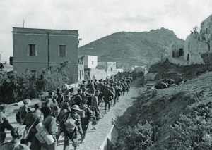 Photo of the 8,500-plus British and Italian soldiers captured after the Nov. 16, 1943, surrender of Leros, Greece, were these British troops marching to waiting POW ships for transport to mainland Europe.