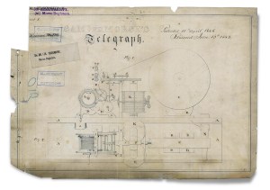 Photo of Samuel Morse's patent drawing of his telegraph design.