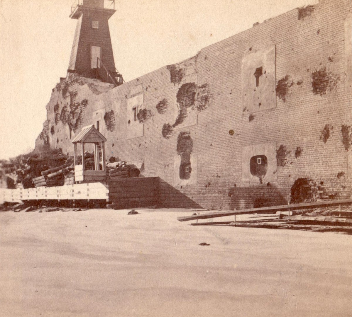 Fort Sumter wall damage at the onset of the Civil War
