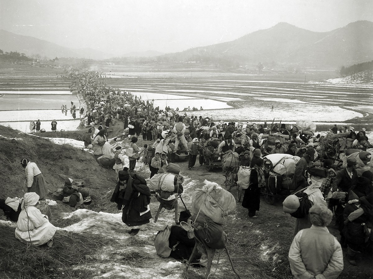 Photo of refugees fleeing Seoul, heading south as Communist forces advance from the north during the Korean War in January 1951. ROK Air Force Col. Han Jin-Hwan’s family lost their possessions during the North Korean occupation of Seoul. He believed his country owed a debt to the U.S. for its assistance during the war.