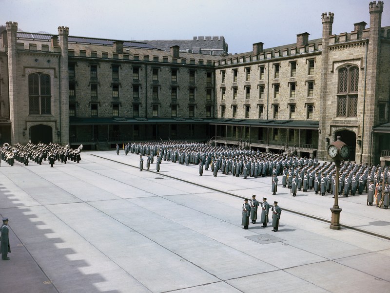 Photo depicts West Point Military Academy in New York. Cadets Standing in Formation at West Point Academy