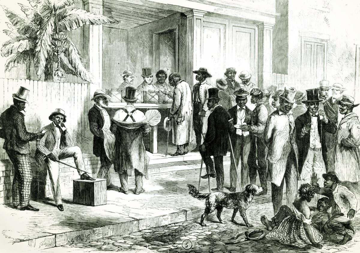 freedmen line up to vote in New Orleans