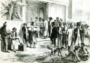 freedmen line up to vote in New Orleans
