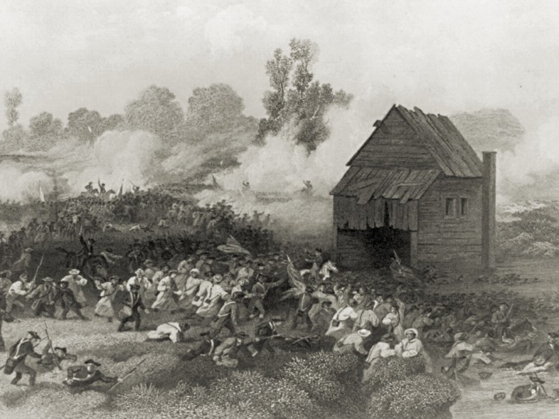 Drawing of the Battle of Long Island. Retreat of the Americans under Gen. Stirling across Gowanus Creek.